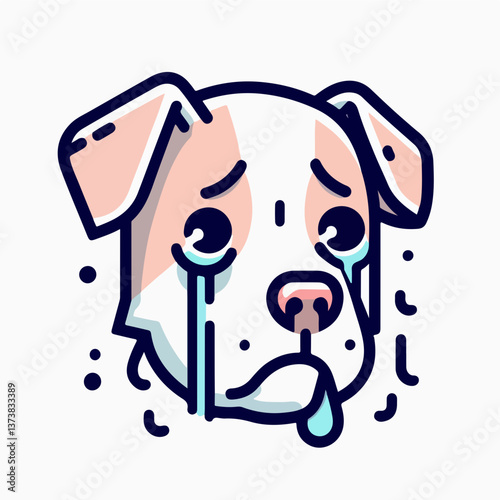 Sadness in Pup: A cartoon illustration of a dog's face, tears streaming down its cheeks, evoking feelings of melancholy and despair.
