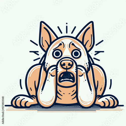 Dog's Anxious Expression: An illustrated dog exhibits a look of extreme fright, capturing an emotive and expressive image of anxiety. 