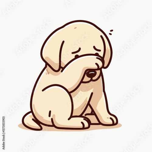 Distressed Puppy: A charming cartoon of a sad puppy covers its face, embodying quiet despair and the silent lament of our furry companions.