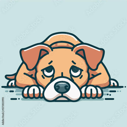Sad Pup's Solitude: A cute and melancholic dog with drooping ears and sad eyes lies forlorn, evoking a sense of longing and quietude