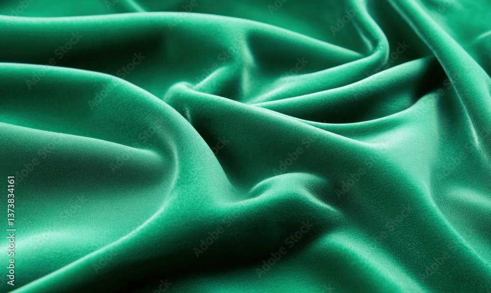 Obraz premium An emerald green silk fabric gently cascades, revealing its soft texture and luxurious drape.