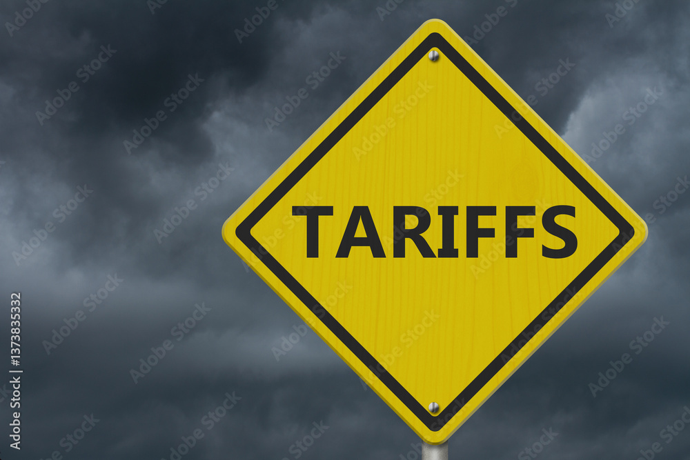 Tariffs yellow warning sign