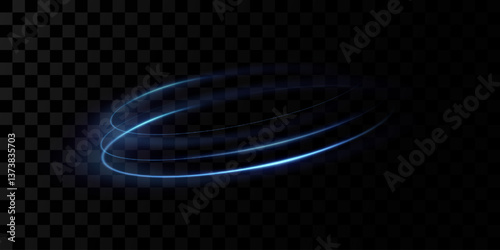 Blue neon ring. Glowing circle. Glow effect. Round light frame. abstract light lines of movement and speed.