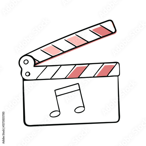 Movie clapperboard soundtrack icon with musical note, creative design for filmmakers and music video producers