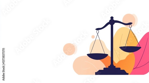 business growth strategies scaling  team building Illustration of a scale symbolizing balance and justice, set against abstract shapes.