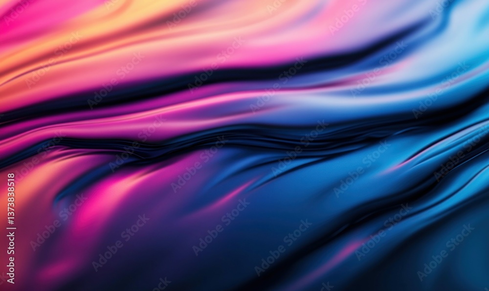 Abstract flowing waves of luxurious satin fabric in vibrant shades of pink, orange, and deep blue.