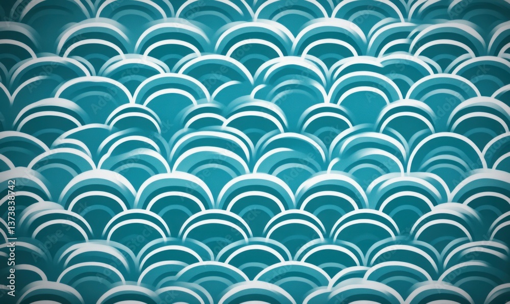 Elegant teal and white curved pattern is reminiscent of ocean waves or fish scales. Elegant teal and white curved pattern is reminiscent of ocean waves or fish scales.