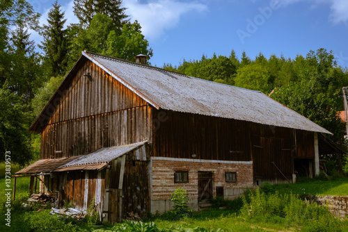 Fototapeta Naklejka Na Ścianę i Meble -  Old Wooden Shed in the Bieszczady Mountains, Poland