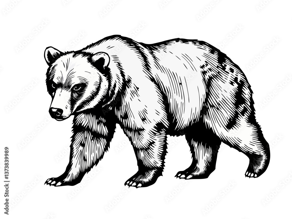 Obraz premium Vintage bear illustration walking in a stylized design