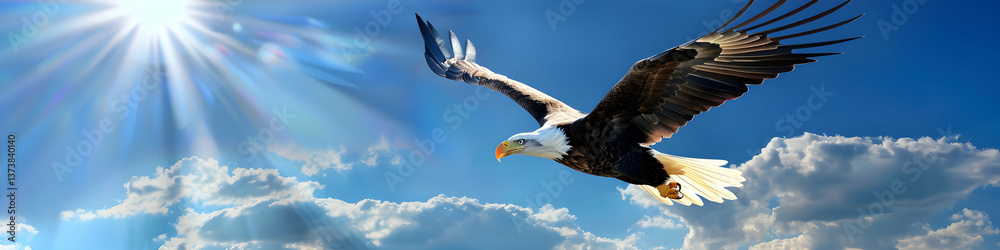 Obraz premium View of 3D Eagle Flying in the Sky White Wallpaper