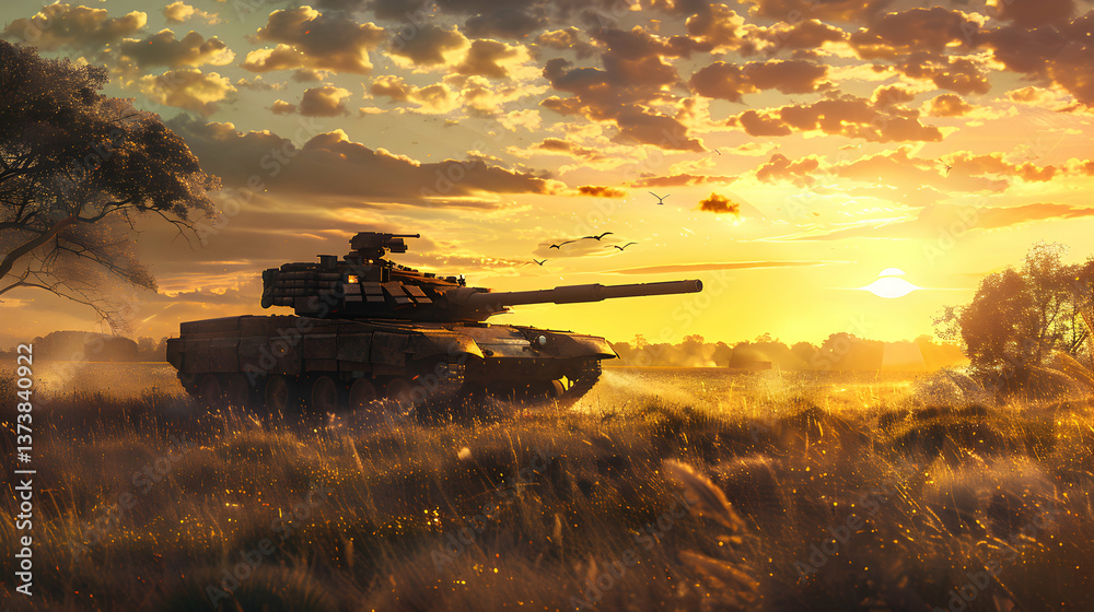 Naklejka premium War Zone with Tank Wallpapers Border War