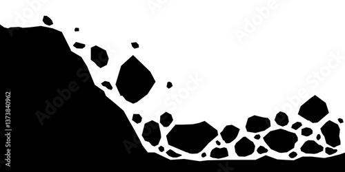 Black rock collapse. Stone falling