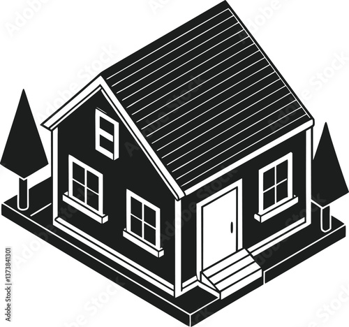 Charming Isometric House Silhouette - Vector Illustration