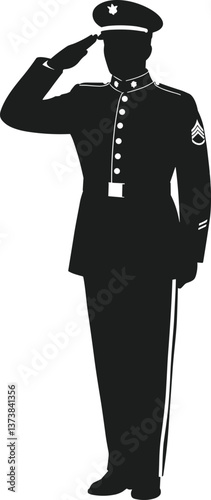 Saluting Military Officer Silhouette - Vector Illustration