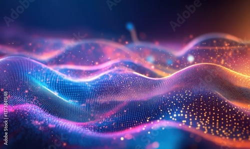 Abstract waves of light and color create a cosmic atmosphere.