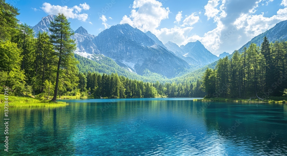Water Landscape: Julian Alps Reflection in Fusine Lake, Udine, Italy Water Landscape: Julian Alps Reflection in Fusine Lake, Udine, Italy