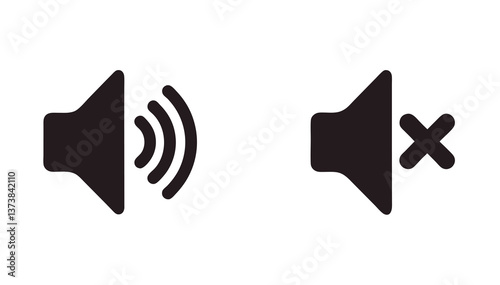 Volume Icons, Speaker with Sound and Mute Symbol - Audio Control Set