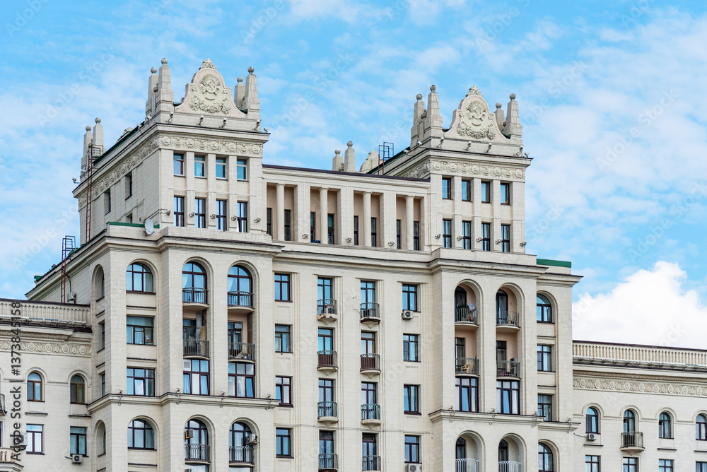 Obraz premium Center tower of Kotelnicheskaya embankment building. Residential building on Kotelnicheskaya embankment.
