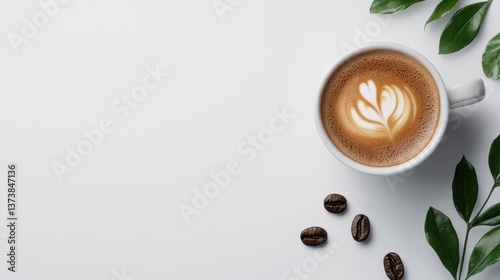 food photography, white cup of raf coffee isolated on white background
