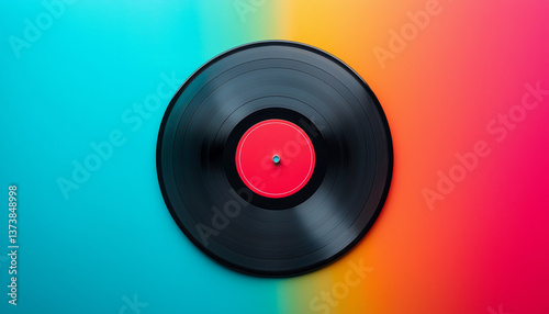 classic black vinyl record on vibrant gradient background, evoking nostalgia and love for music. contrasting colors enhance its visual appeal