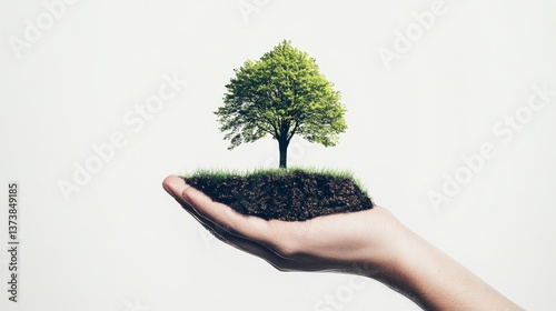 a tree growing from soil held in a human hand highlights global responsibility for nature on World Environment Day
