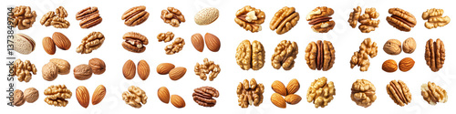 Collection of nuts like almonds isolated on transparent background. PNG , Set of