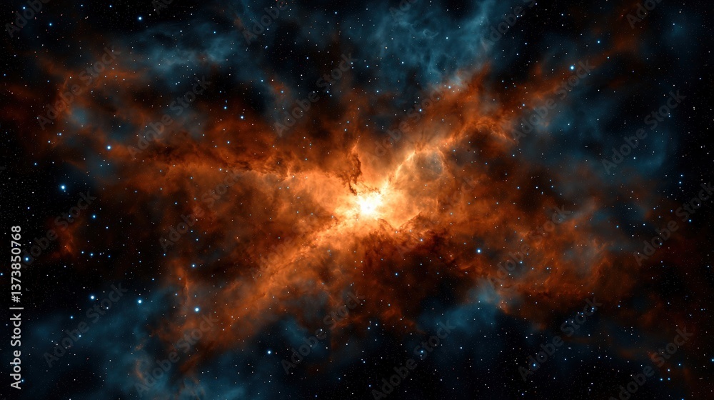 Fototapeta premium Stellar Formation Theories concept. Cosmic explosion in a starry space background.