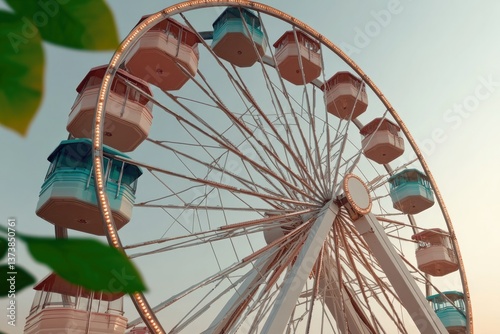 Colorful ferris wheel stands tall against clear sky, inviting jo