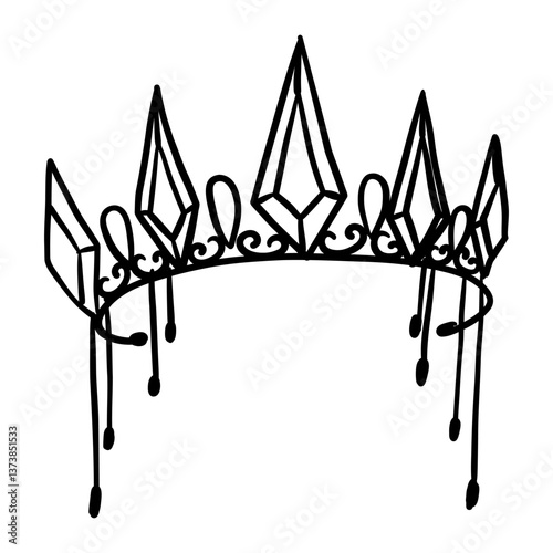 magical crown for women with ice floes in the shape of crystals in the doodle style. It is suitable for fantasy projects depicting queens, winter magic and magical worlds. It is used to decorate books