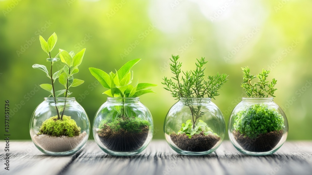 Young plants thriving in glass jars symbolize sustainable growth and environmental awareness on World Environment Day