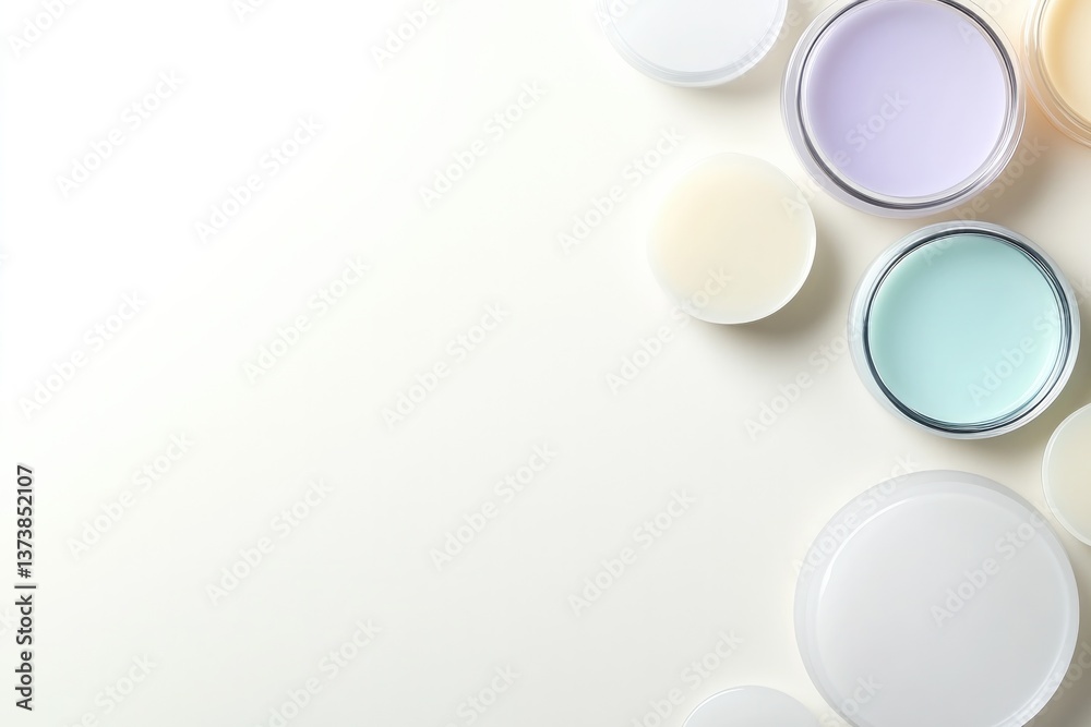 Pastel-colored creams arranged aesthetically, showcasing various Pastel-colored creams arranged aesthetically, showcasing various