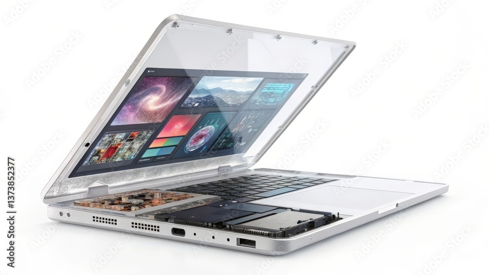 Transparent Laptop Displaying Software Interface