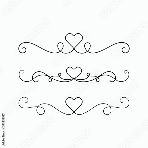 Minimalist Heart Line Art - Elegant Romantic Design elements vector illustrations. set of decorative elements