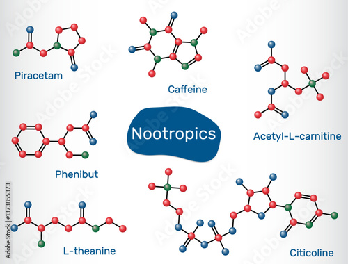Nootropics for memory and concentration. Citicoline, L-theanine, Phenibut, Acetyl-L-carnitine, Caffeine, Piracetam