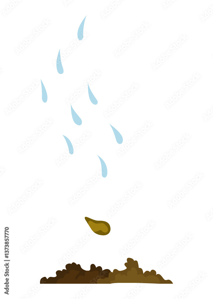 Stage of tree growth. Watering the seeds from cloud rain. Illustration of business cycle development