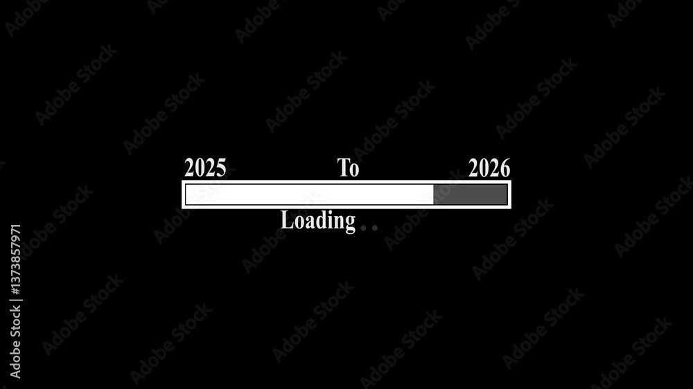 New year 2026 loading bar animation transition loading bar form 2025 to 2026. Loading bar from 2025 to 2026 new year transfer animation. Almost reaching New Year, bright, business, c