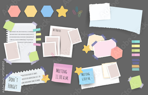 Obraz na płótnie Paper notes stickers. Set of different note papers. Blank of multicolor stickers. Sticky sheets of various colors and size illustration w salonie