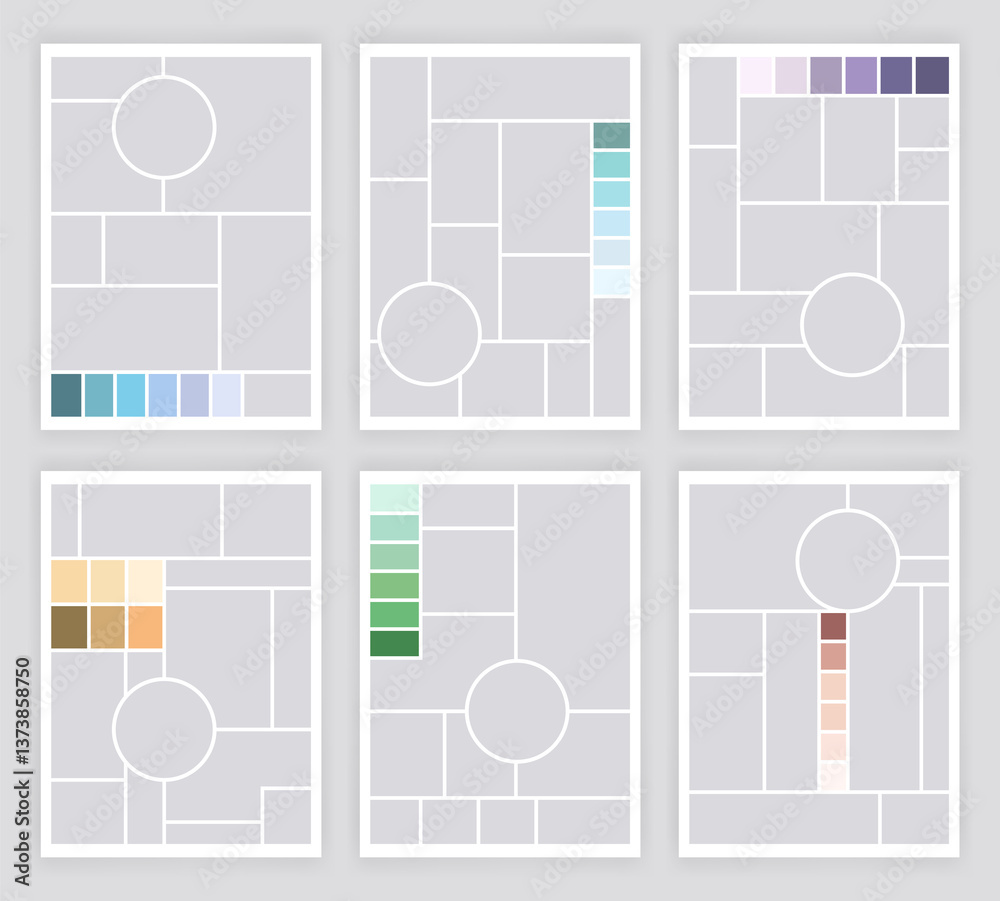 Photo collage template set. Album brandboard, set portfolio images. Mood board backgrounds. Mosaic picture frames. Gallery banners. illustration