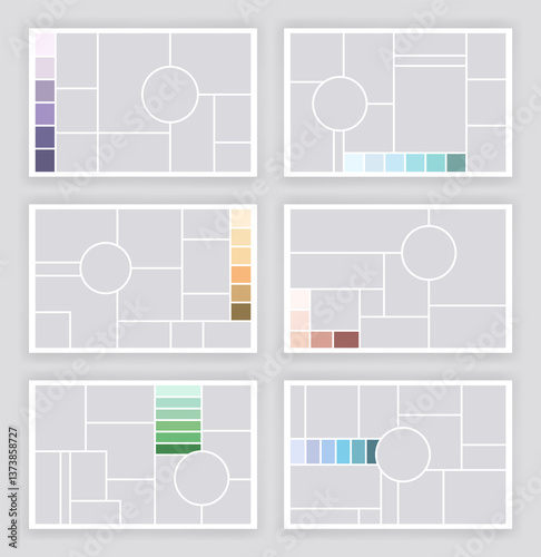Obraz na płótnie Photo collage template set. Album brandboard, set portfolio images. Mood board backgrounds. Mosaic picture frames. Gallery banners. illustration w salonie