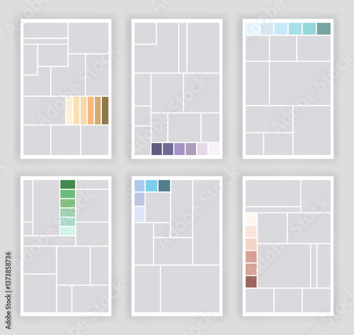 Photo collage template set. Album brandboard, set portfolio images. Mood board backgrounds. Mosaic picture frames. Gallery banners. illustration