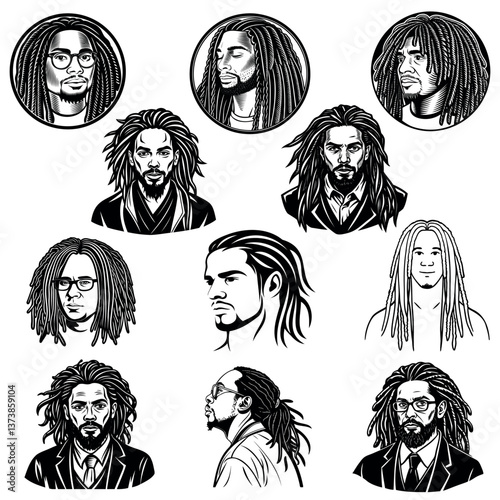 
vector portraits of men with dreadlocks
