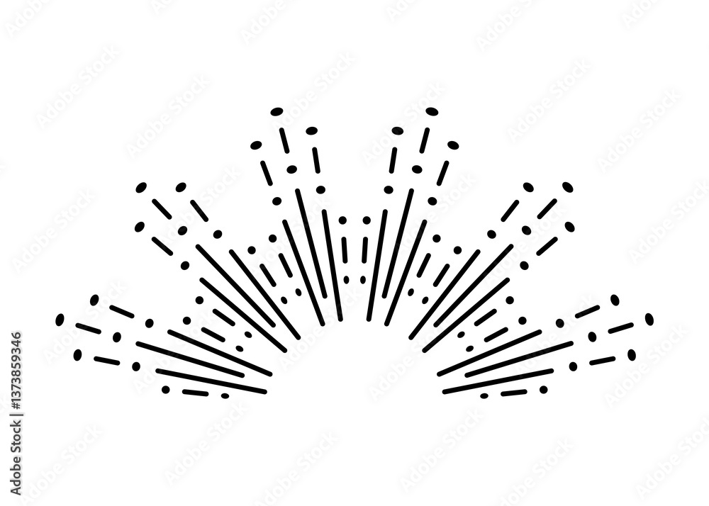 Sunburst firework explosion. Retro hand drawn sparkle. Bursting or light rays, linear drawing. trendy hand drawn retro isolated design element