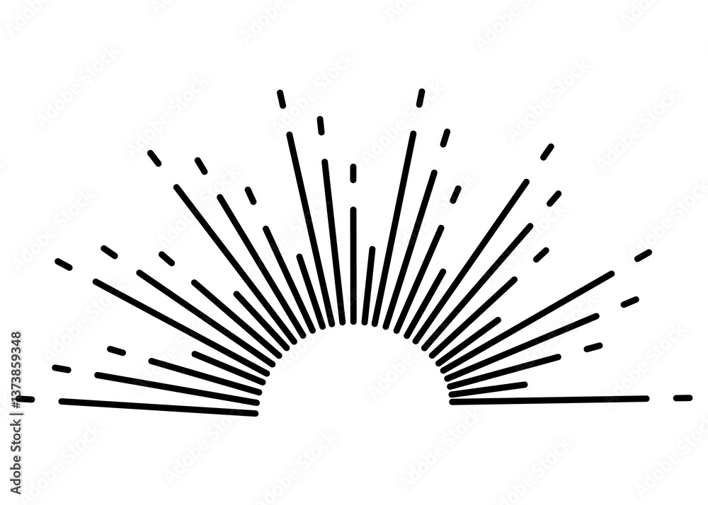 Sunburst firework explosion, bursting or light rays, linear drawing. trendy hand drawn retro isolated design element
