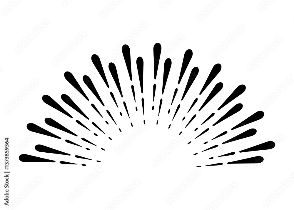 Sunburst firework explosion, bursting or light rays, linear drawing. trendy hand drawn retro isolated design element