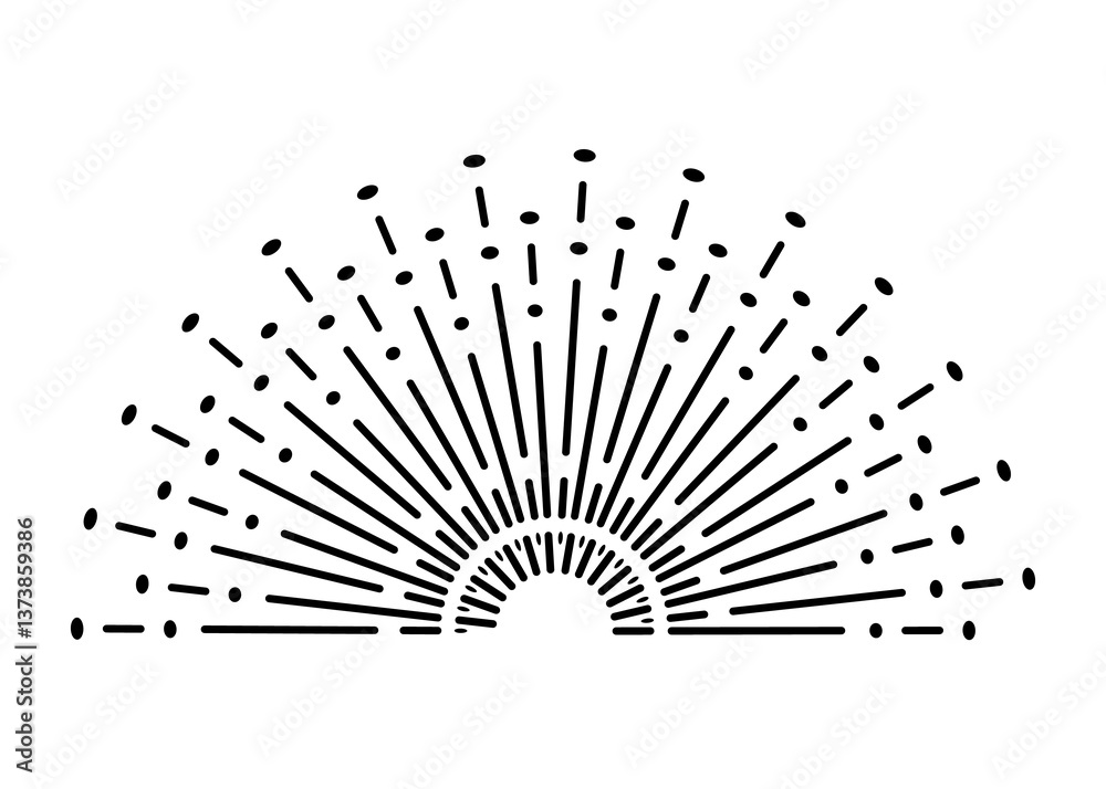 Sunburst firework explosion. Retro hand drawn sparkle. Bursting or light rays, linear drawing. trendy hand drawn retro isolated design element
