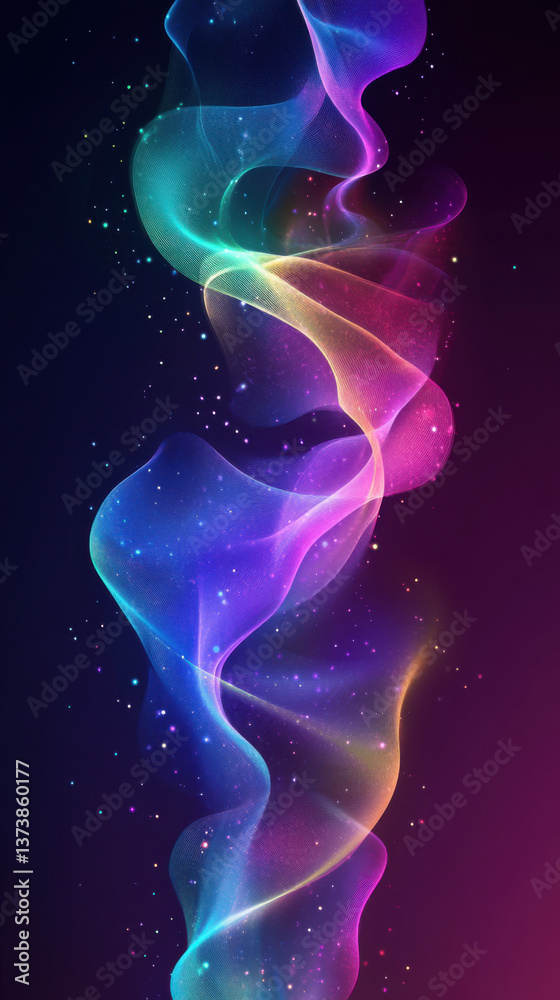 A 3D abstract background with a luminous wave effect in shades of purple, blue, and green A 3D abstract background with a luminous wave effect in shades of purple, blue, and green