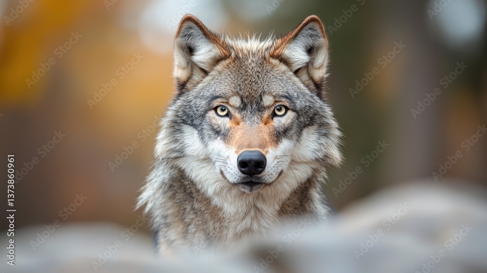 Fototapeta premium Close-up of a wolf in autumn forest