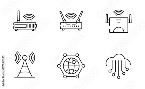 Set of Wi fi Router icon, network, internet for app web logo banner poster, Editable Stroke