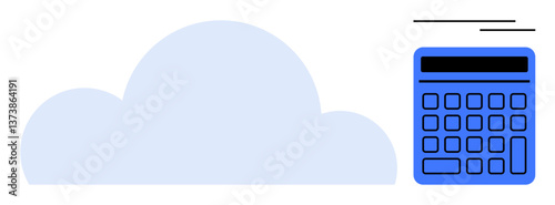 Blue cloud alongside digital calculator highlighting modern technology, cloud storage, and virtual finance. Ideal for technology, data management, finance, education, innovation, cloud trends