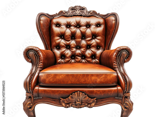 Isolated Leather Wingback Armchair